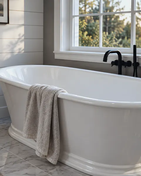 Freestanding tub install: an AI-enhanced reconstruction of Glasscock Plumbing Services’s own photograph.