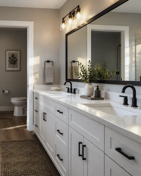 Finished bathroom with vanity: an AI-enhanced reconstruction of Jennings Plumbing’s own photograph.